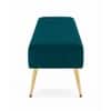 Doe Buck Upholstered Bench in Teal Colour with Channel Stitching and Gold Legs