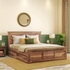 Fidora Solid Wood Queen Size Drawer Storage Bed In Teak Finish