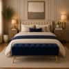 Doe Buck Velvet Tufted Storage Bench in Blue Colour with Gold Legs