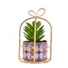 Artificial Plant With Ceramic Planter In A Golden Basket