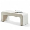 Wooden Twist Soft Furry Boucle Upholstered Ottoman Bench in White Colour