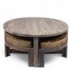 Nashville Sheesham Wood 4 Seater Coffee Table Set In Antique Grey Finish Green Sparkle Velvet Cushion