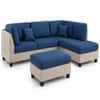 Nova 3 Seater L Shaped Sectional Sofa Right Chaise and Ottoman Blue Cream