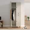 Hexa Red Wooden 2 Door Wardrobe with Drawer and Hanging Space in Frosty White Colour