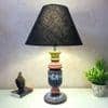 Pillar Black Pink Stone Wooden Table Lamp in Multicolor