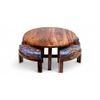 Nashville Sheesham Wood 4 Seater Coffee Table Set In Teak Finish Bird Print Grey Kantha Cushion