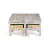 Blane Sheesham Wood Country Side Coffee Table Set With 4 Stools In Antique Multi-Colour Finish