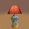 Devansh Conical  Maroon Jute Shade  Lamp With  Wood & Mosaic Glass Base For Decoration /Office/Home/Gifting/Study For Decoration /Office/Home/Gifting/Study -(10X10X14.5) Inches -