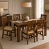 Globally Indian Ojasvi Solid Sheesham Wood 6 Seater Dining Table Set 6 Chairs Beige