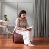 Cuboid Collection Brown Faux Leather Pouf Ottoman