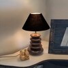 Devansh Black Cotton Table Lamp With Wood  Pebble Lamp  (10X10X15) Inches