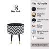 Doe Buck Zik Zak Chevron Printed Ottoman Stool in Black and White Colour with Gold Tipped Legs