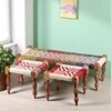 Hamilton Sheesham Wood 2 Seater Maachi Bench Set With 2 Stools In Assorted Multi-Colour Chindi & White Rope Canning