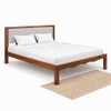Linea Solid Wood Queen  Size Upholstered Bed Without Storage (Provincial Teak Finish, Grey Colour)