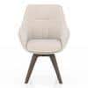 Wella Swivel Solid Wood Dining Chair Set of 2 in Beige Fabric