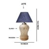 Devansh Conical  Blue Jute Shade  Lamp With  Wood & Mosaic Glass Base For Decoration /Office/Home/Gifting/Study For Decoration /Office/Home/Gifting/Study -(10X10X14.5) Inches -