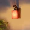 Devansh Solid Wood Electric Wall Light in Brown Colour with Orange Shade Count of 1 Light