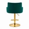 Doe Buck Oliver Adjustable Velvet Bar Stool in Green Colour with Gold Base