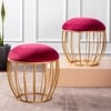 Lush Velvet Cage Metallic Stool in Maroon Color Set of 2