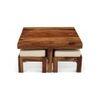 Blane Sheesham Wood Accent Coffee Table Set With 4 Stools In Natural Teak Finish