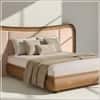 Elowen Softline Queen Size Bed in velvet With Oak wood Frame & Hydraulic Storage