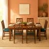 Globally Indian Ojasvi Solid Sheesham Wood 6 Seater Dining Table Set 6 Chairs Teal Blue