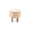 Morgan Solid Wood Pouf Stool in Ivory Sparkle Velvet Fabric