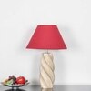 BURFORD  Distress White Finish  Wood  Table Lamp With Maroon Cotton Shade