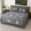 Grey & White Floral 400 TC Cotton Flat Super King Size Bedsheet With 2 Pilllow Covers