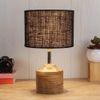 Gloria Black Natural Fiber Shade Table Lamp with Natural Wooden Base