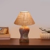 Devansh Conical Beige Jute Shade Lamp With Wood & Mosaic Glass Base For Decoration/Office/Home/Gifting/Study For Decoration/Office/Home/Gifting/Study -(10X10X14.5) Inches -A