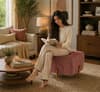 Doe Buck Regent Channel Tufted Velvet Ottoman Stool in Pink Colour with Rose Gold Legs
