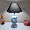 Otus Handmade & Handpainted Wooden White Blue Rings table lamp with Cotton Black Shade