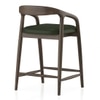 Zen Solid Wood Bar Stool (Danish Walnut Finish, Olive Leatherette Colour)