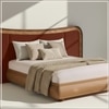 Elowen Softline Queen Size Bed in velvet With Oak wood Frame & Hydraulic Storage