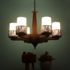 Eliante 6-Light Chandelier, Mild Steel, Glass And Wood, Modern Ceiling Lighting Fixture
