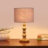 Devansh Grey Cotton Table Lamp With  Wood Natural Base (7X7X15.5 Inches)-7