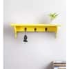 Wooden Wall Shelf with 3 Key Hooks in Yellow Colour