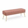 Doe Buck Upholstered Bench in Pink Colour with Channel Stitching and Gold Legs