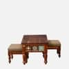 Rangrez Sheesham Wood Nesting Coffee Table in Honey Oak Finish with Cushioned Stools by Mudramark