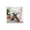 Dayton Sheesham Wood Mid Century Square   Stool in Grey Fabric   Fringes Upholstery