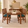 Globally Indian Ankura Solid Sheesham Wood 4 Seater Dining Table Set 4 Chairs Teal Green