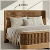 Heritage Cane Upholstered King Size Bed in Linen With Oak wood Frame