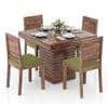 Julian 4 Seater Dining Table With Set Of 4 Oribi Upholstered Dining Chairs (Colour- Avocado Green, Finish- Teak)