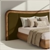 Elowen Softline Queen Size Bed in velvet With Oak wood Frame & Hydraulic Storage