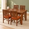 Globally Indian Surya Solid Sheesham Wood 4 Seater Dining Table Set 4 Chairs Terracotta Orange