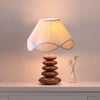 Devansh Off-White Vintage Cotton Table Lamp With Wood Pebble Lamp (12X12X16.5) Inches -C