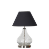 CRYSTAL Clear Glass Table Lamp with Chrome Base and Black Shade