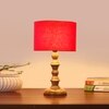 Devansh Red Cotton Table Lamp With  Wood Natural Base (7X7X15.5 Inches)-4