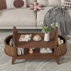 Oval Shaped Coffee Table With Storage, Fluted Accent Table For Living Room